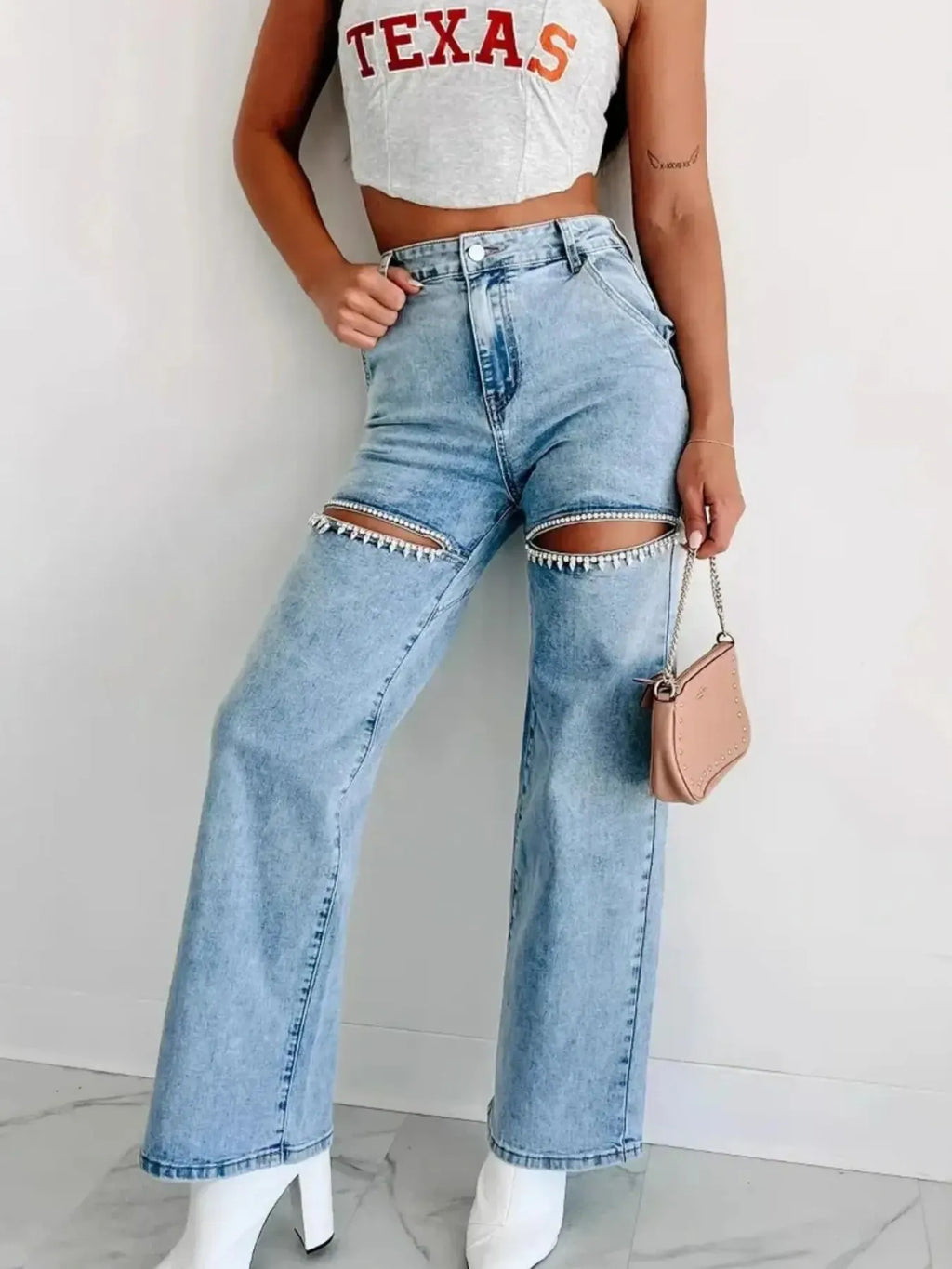 High Waist Cut-Out Wide Leg Jeans — product image 7