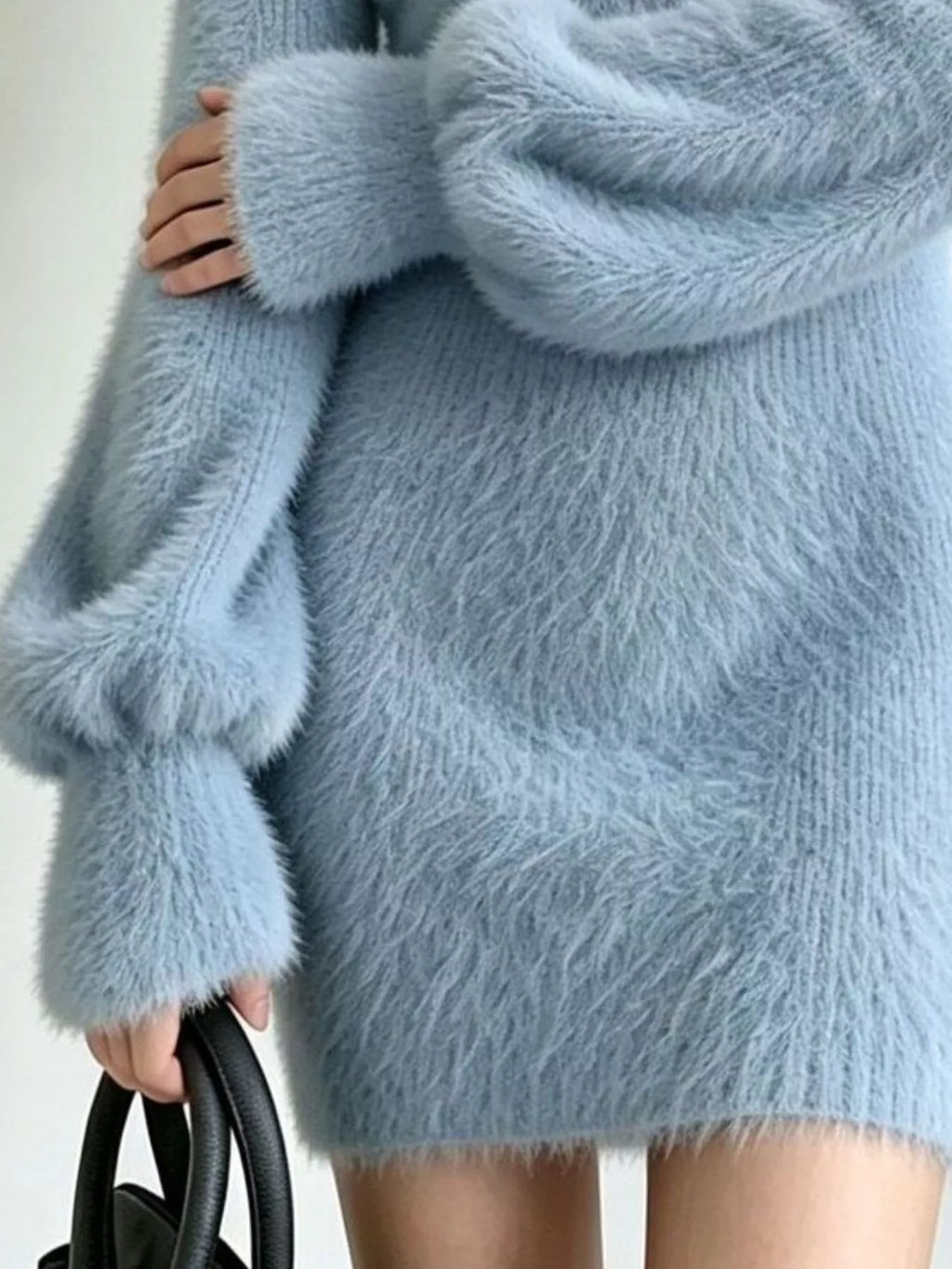 V-Neck Fuzzy Knit Sweater Dress — product image 10