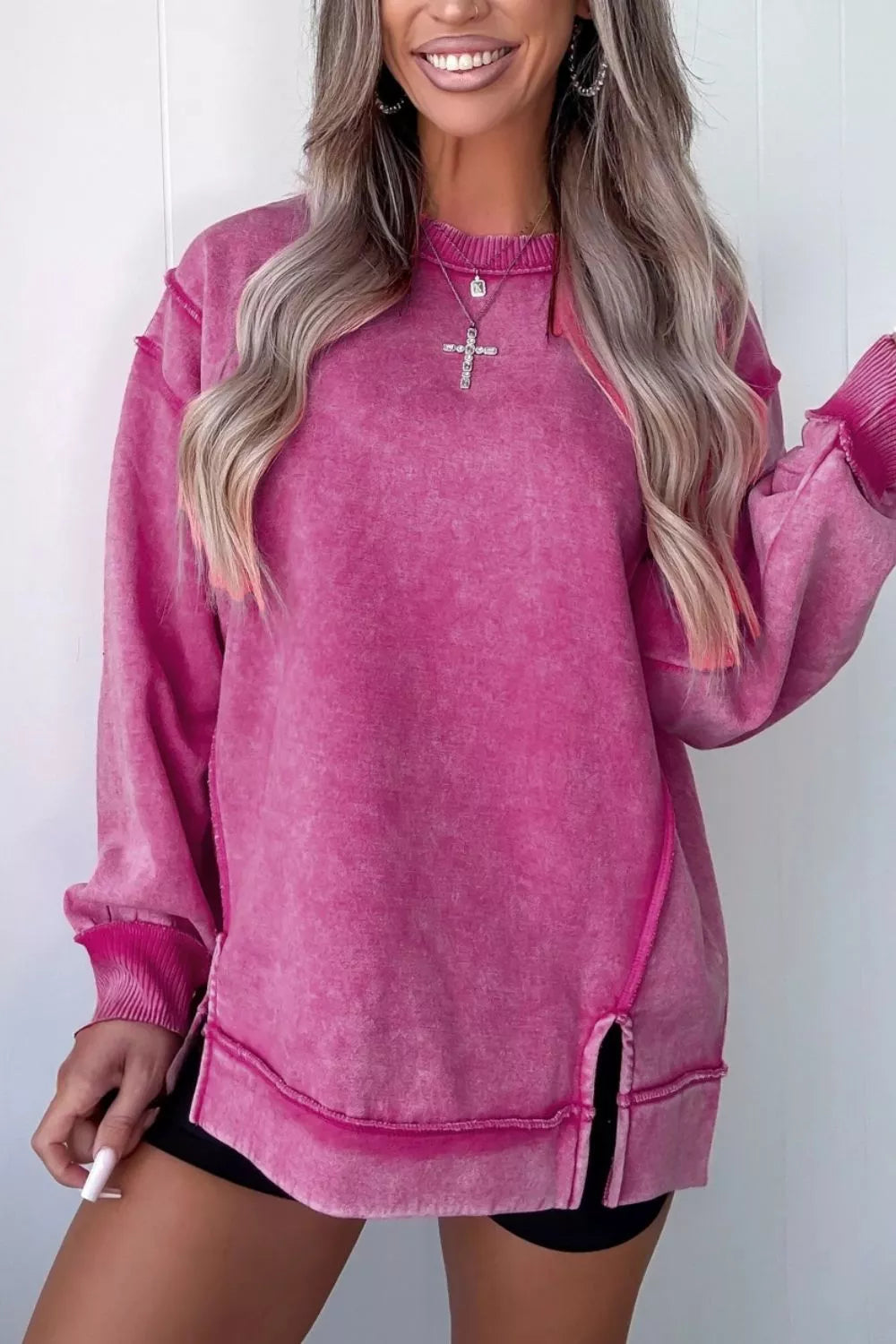 Women's Mineral Wash Exposed Seam Side Slit Sweatshirt — product image 3