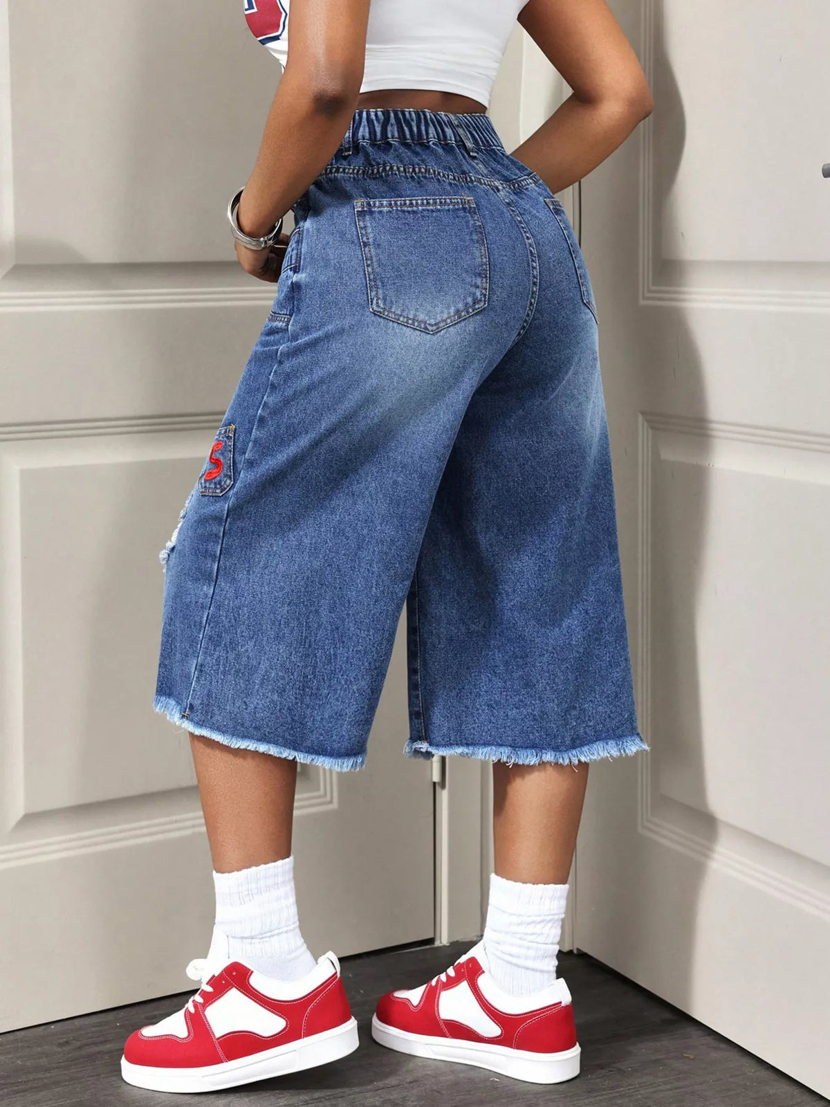 Distressed Wide-Leg Denim Capris — product image 5