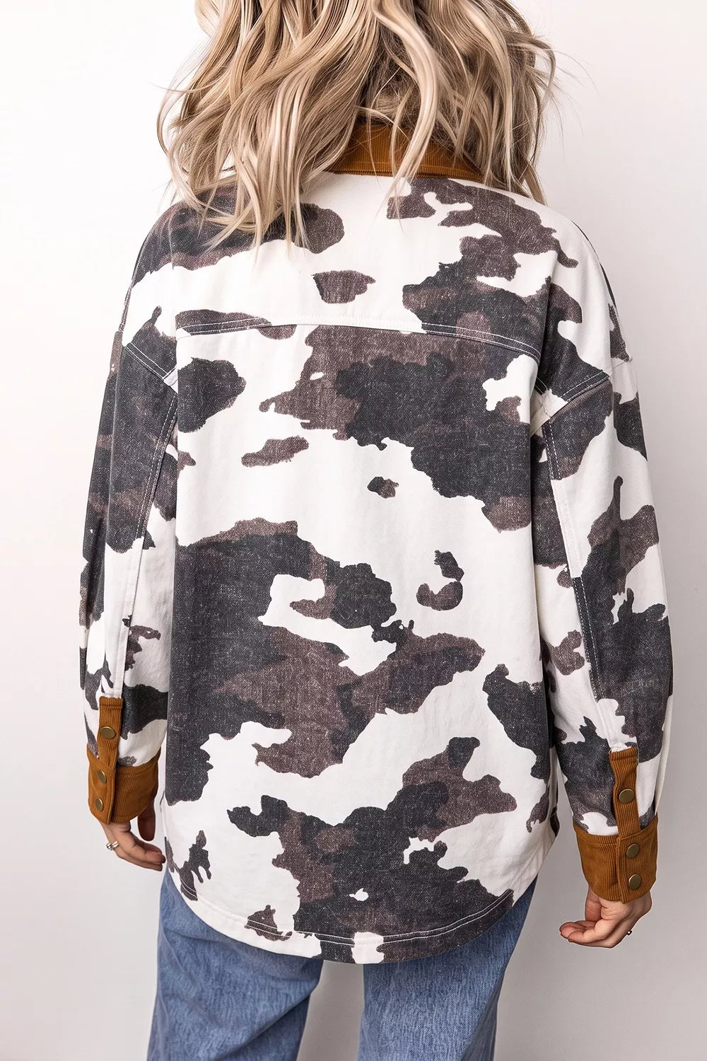 Multicolour Western Cow Print Long Sleeve Button-Up Denim Jacket — product image 3