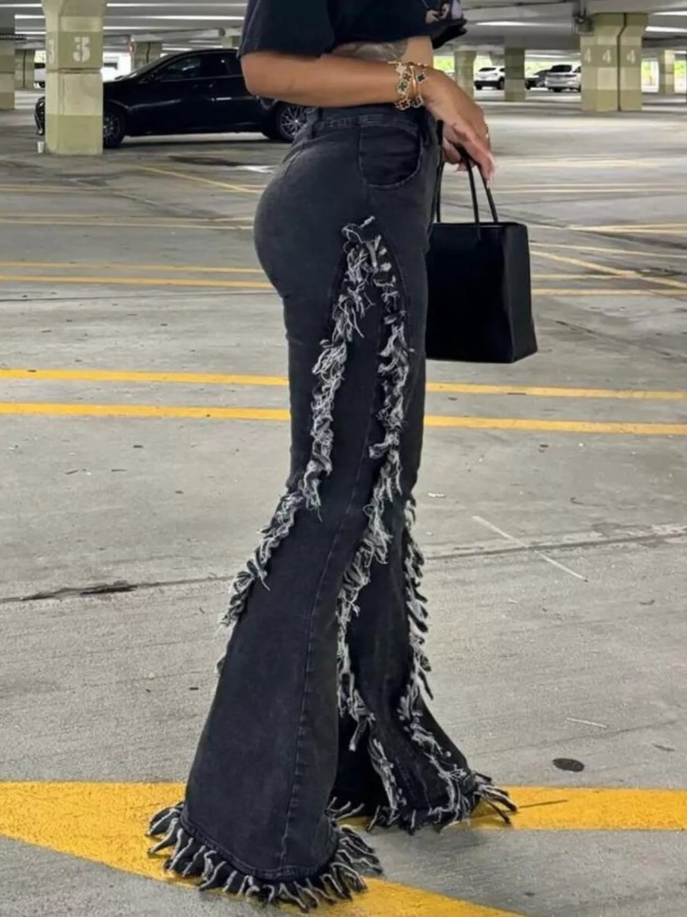 Frayed Trim High Waist Flare Jeans — product image 4