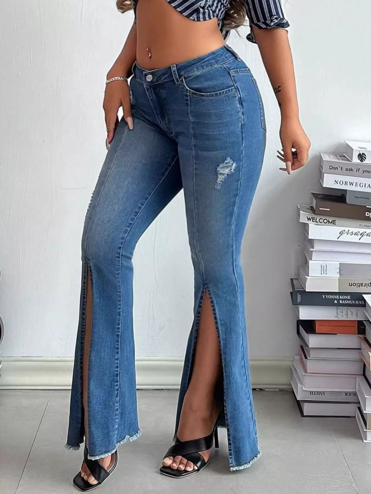 Distressed Slit Flare Jeans — product image 3